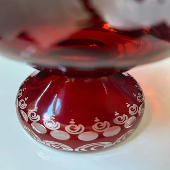 Egermann Czech Republic Bohemian Ruby Red Footed Compote Bowl - Picture 7 of 8